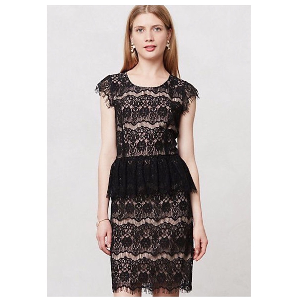 Anthropologie Maeve Elsa peplum lace dress black